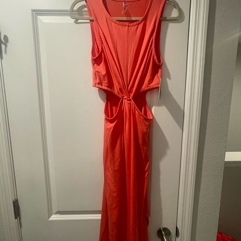 Beyond Yoga Vibrant Coral Midi Dress